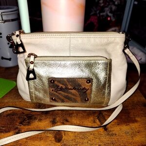 B. Makowsky Cream and Gold Crossbody Bag with Adjustable Strap